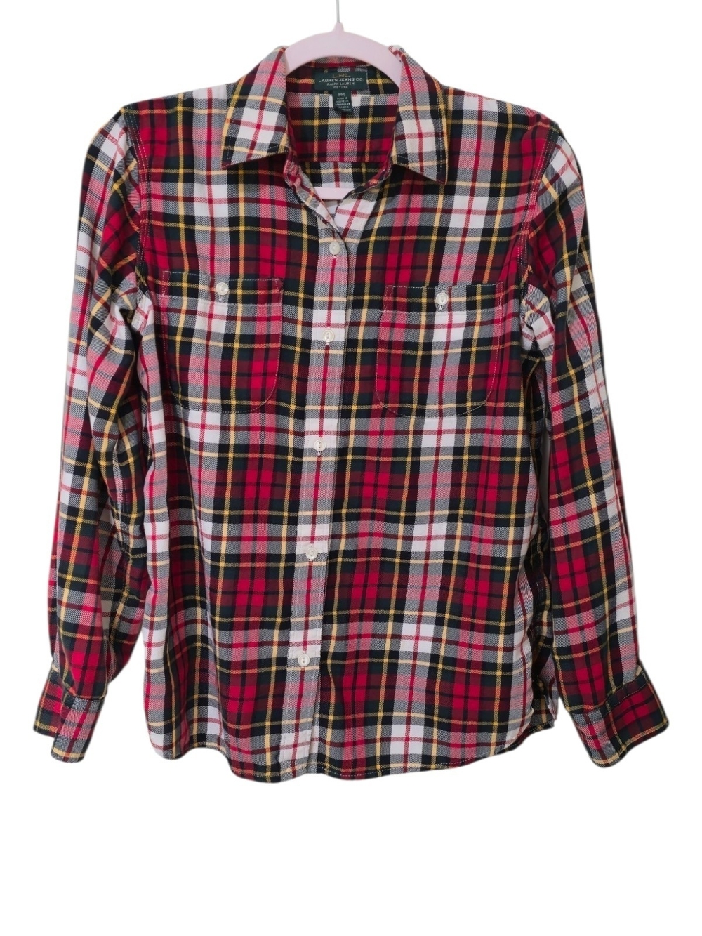 Lauren Jeans Co LRL Ralph Red Plaid Cotton Flannel Button Up Shirt PM Cabin Fall